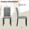 Dimensions of gray dining chair with rubber wood legs, featuring a high backrest and 400 lbs capacity for comfort.