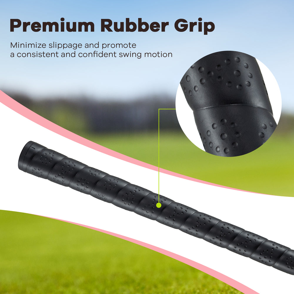 Rubber grip detail of the 38-inch junior fairway wood golf club, designed for kids ages 11-14, in pink.