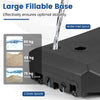 Large fillable base for 165 LBS cantilever umbrella, made of HDPE, featuring water inlet and drainage holes for easy.