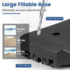 Large fillable base for 165 lbs cantilever umbrella, featuring water inlet, drainage holes, and smooth wheels for easy.