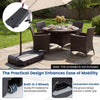 Cantilever umbrella base with wheels, made of HDPE material, designed for easy mobility and stability outdoors.