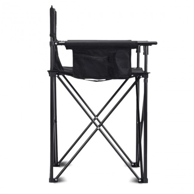Oversized high camping chair with detachable armrests, PVC coated oxford cloth, and cup holder for outdoor convenience.