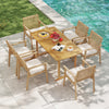 Acacia wood patio dining chairs with removable cushions, ideal for outdoor relaxation on the patio or backyard.