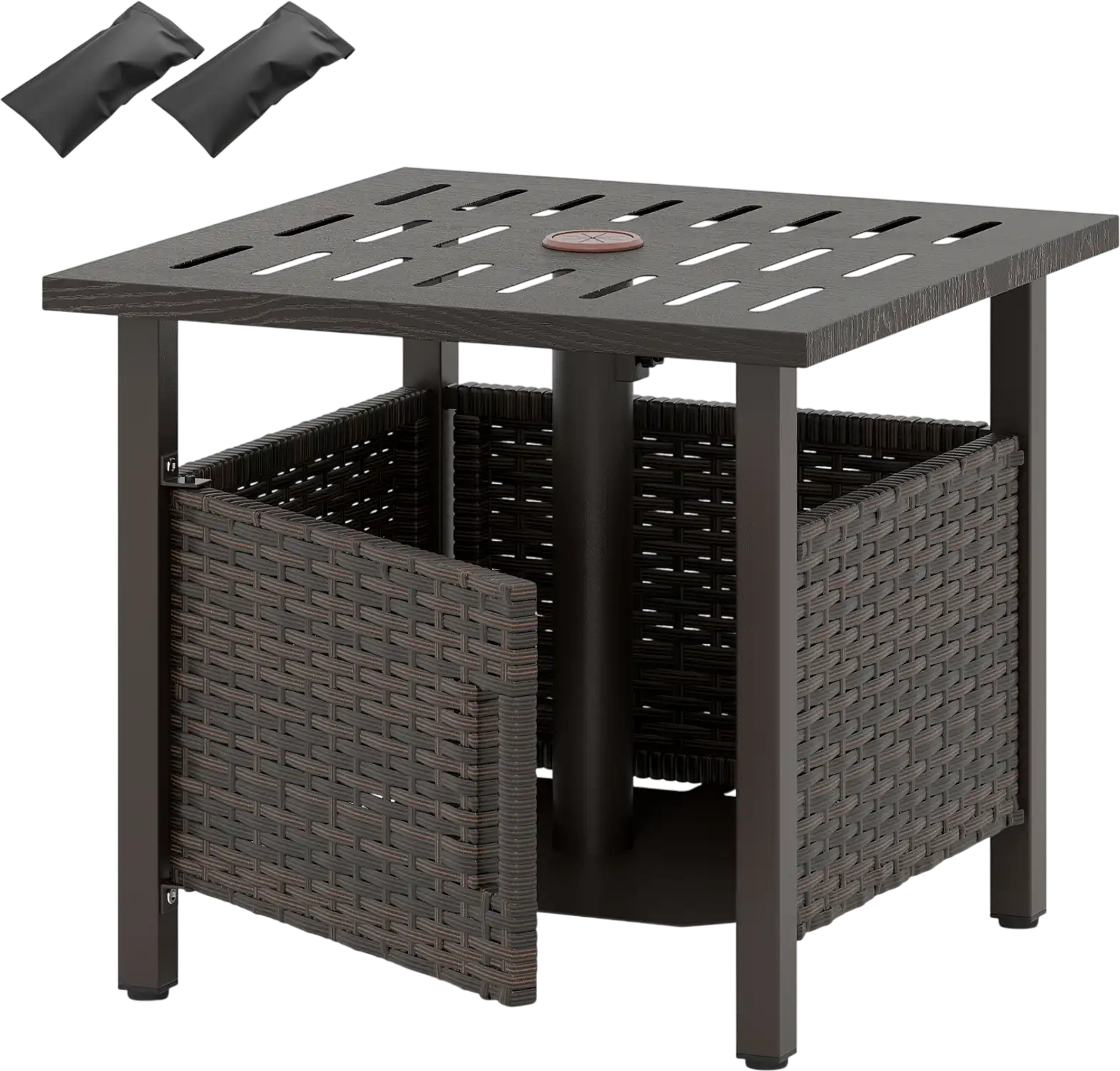 Costway Outdoor Patio Side Table PE Wicker Umbrella Table 1.93