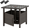 Brown outdoor side table with 1.93" umbrella hole, made of weather-resistant PE wicker, ideal for patio use.
