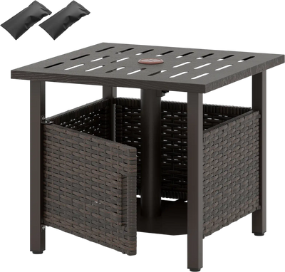 Costway Outdoor Patio Side Table PE Wicker Umbrella Table 1.93