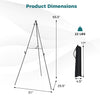 Metal easel stand dimensions showing a 65.5" height and 31" width, ideal for presentations and events.