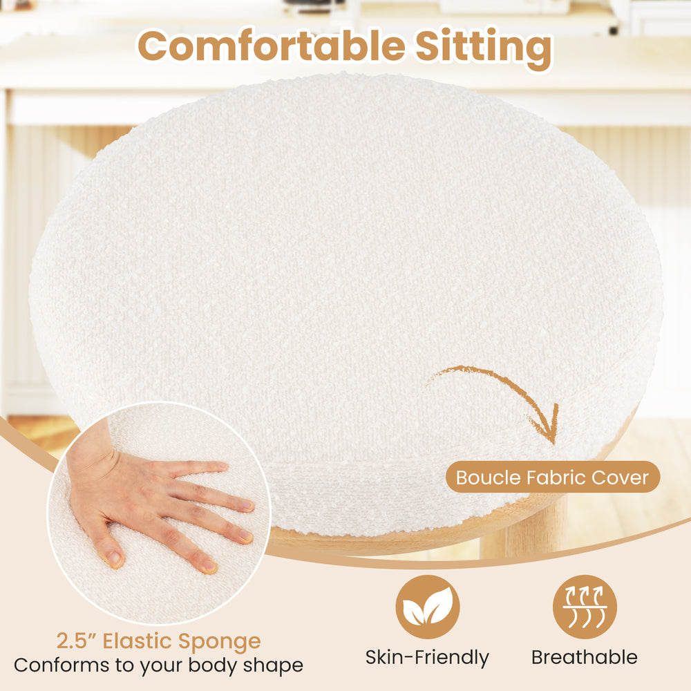 Upholstered bar stool seat with boucle fabric cover and 2.5" elastic sponge, ideal for kitchen islands and cafes.