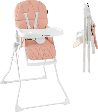 Costway Easy Clean Compact Foldable Highchair w/ Adjustable Removable Tray PU Seat Cushion 721835469 New