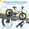 16-inch kids bike with adjustable saddle, dual disc brakes, and full-enclosed chain guard for safety and comfort.