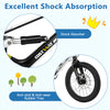 Close-up of the shock absorber and rubber tire on the 16-inch kids bike, featuring excellent shock absorption and.
