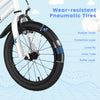 Close-up of the 16-inch kids bike's wear-resistant pneumatic tire with rubber outer and protective layer for safety.
