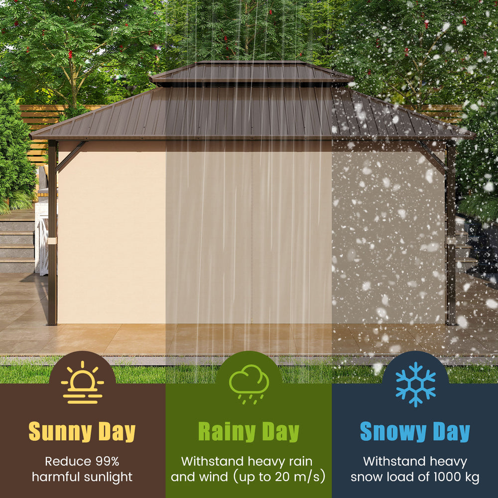 16 x 12 FT hardtop gazebo with a double roof design, waterproof metal roof, ideal for patio and garden protection.
