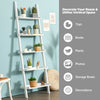 5-tier white wall-leaning ladder shelf for plants and books, featuring a sturdy design and minimalist style for.