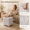 Square gray storage ottoman with soft sponge padding and rubber wood legs, perfect for extra seating or footrest.