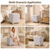 Square gray storage ottoman with rubber wood legs, featuring hidden storage and plush top for versatile home use.