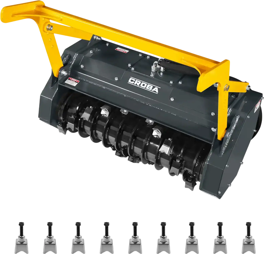 37"Mini Skid Steer Drum Forestry Brush Mulcher Attachment,  Hydraulic Flow Range 11 To 16 GPM, MCH37