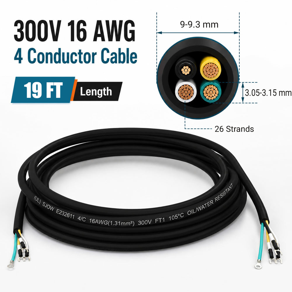 19 FT 16 AWG 4 conductor cable with oxygen-free copper for mini split AC, featuring durable PVC insulation and UL certification.
