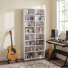 Freestanding 54" white CD storage unit with 16 compartments and 12 adjustable shelves for customizable organization.