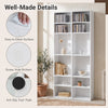Freestanding white 16 compartment CD storage unit with 12 adjustable shelves and anti-slip foot pads for stable display.