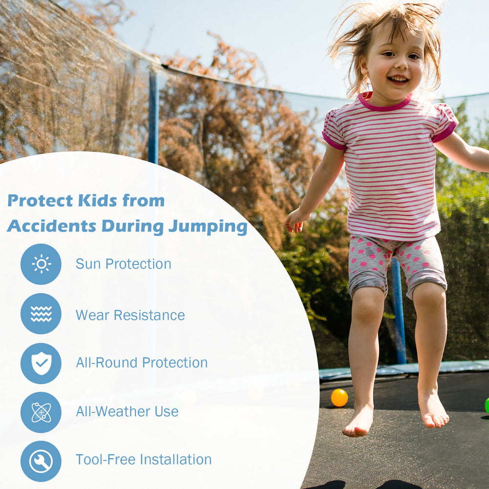 Trampoline safety net for 15/16 ft round trampolines, made of durable PE material, offering all-round protection and.