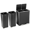 Dual step trash can with two separate buckets for sorting, featuring a sleek black design and noiseless lid mechanism.