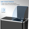 16-gallon black dual step trash can with soft-close lid feature for noiseless operation and improved safety.