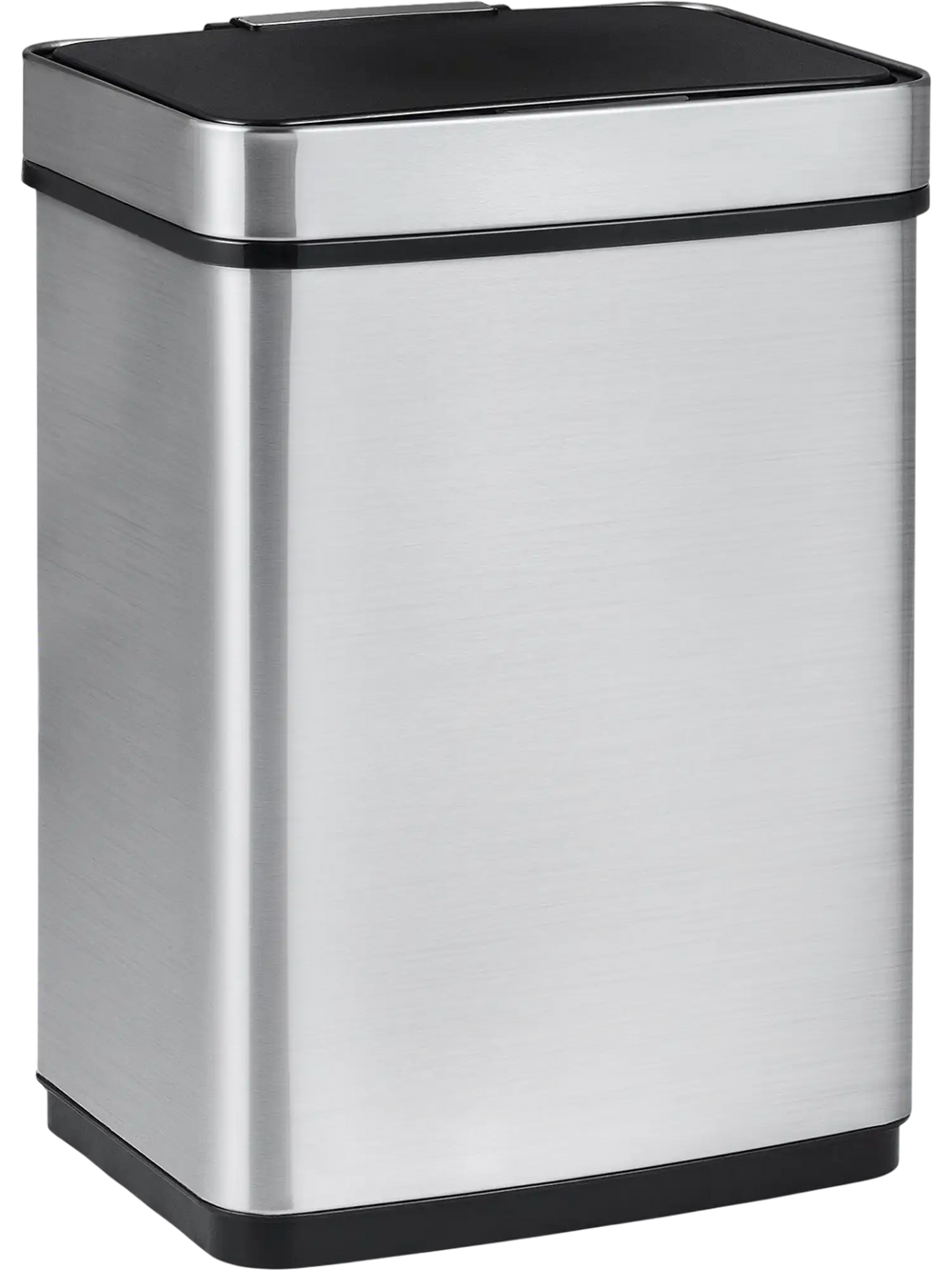 16-gallon stainless steel trash can with infrared motion sensor and dual compartments for efficient waste sorting.