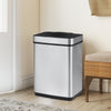Stainless steel 16-gallon trash can with infrared sensor, dual compartments for waste sorting, ideal for kitchens and.