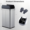 16-gallon silver trash can with wing lids, measuring 30"x16"x10.5", designed for kitchens and bathrooms.