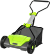 16-inch push reel lawn mower with 5-blade system, adjustable height, and detachable 8-gallon grass catcher for easy use.