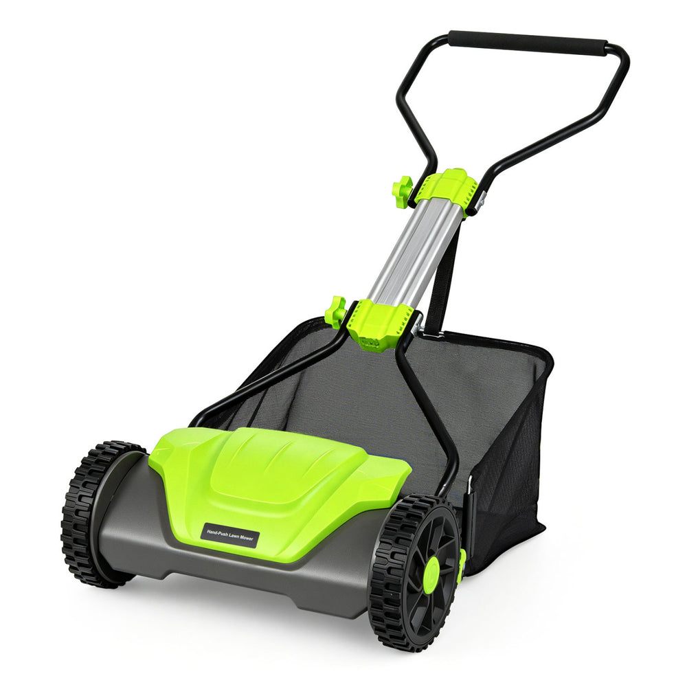16 Inch Adjustable Cutting Heights 5-Blade Push Reel Lawn Mower with 8 Gal Removable Grass Catcher Bag-Green - Gallery View 1 of 1