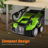 16-inch electric lawn dethatcher and scarifier in compact design, easy to fold for space-saving storage.