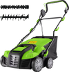 16-inch electric lawn dethatcher and scarifier with collection bag, featuring adjustable heights and dual blades for.