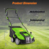 Electric lawn dethatcher and scarifier with 16-inch width, adjustable heights, and collection bag for efficient lawn.