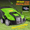 16-inch electric lawn dethatcher in green with 15 Amp motor, adjustable heights, and collection bag for efficient lawn.
