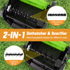 16-inch electric lawn dethatcher and scarifier with interchangeable blades for efficient lawn care and healthier growth.