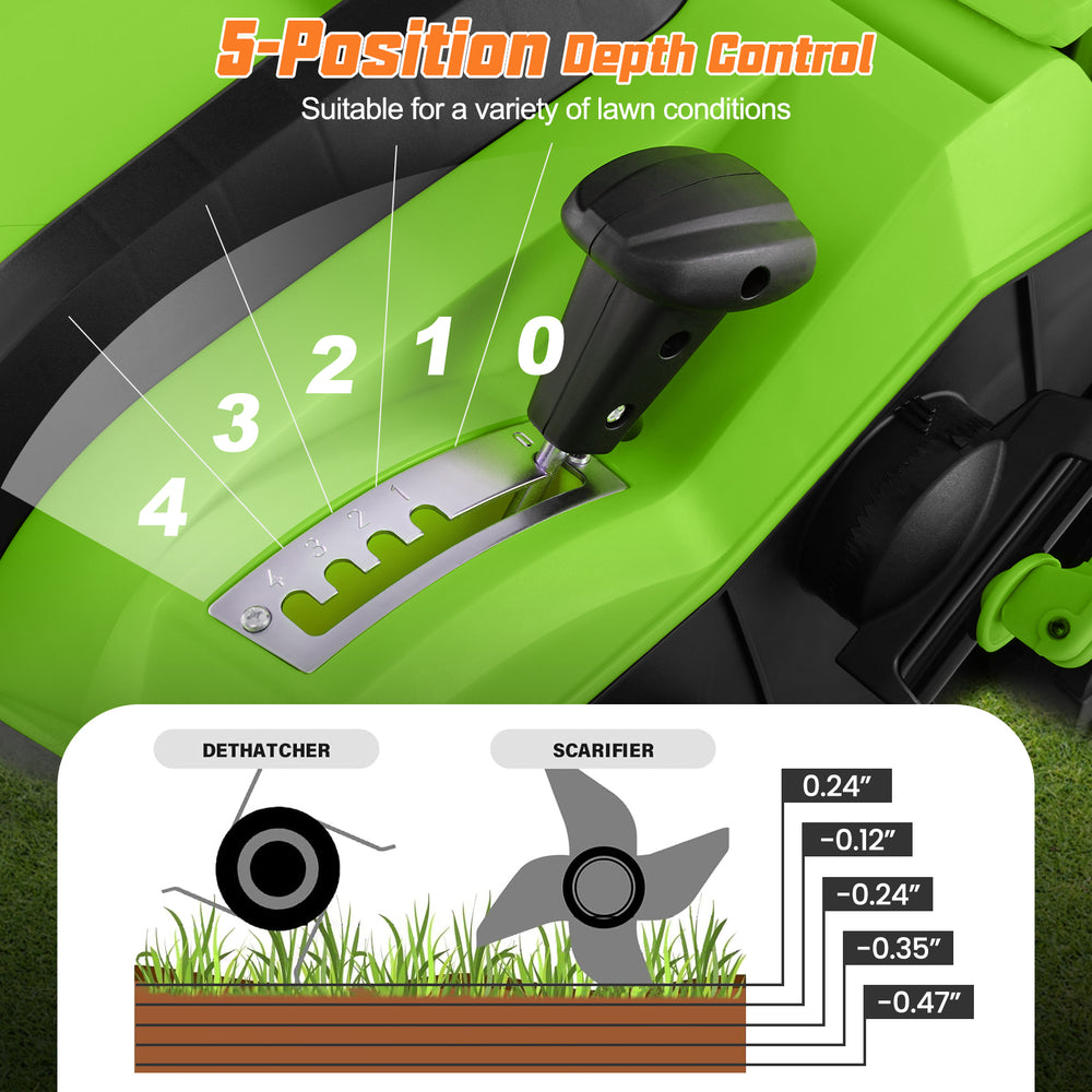 5-position depth control lever for the 16-inch electric lawn dethatcher and scarifier, suitable for various lawn.