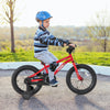 16-inch kids bike in red with training wheels, handbrake, and adjustable seat for ages 4-7, perfect for safe riding.