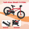 16-inch kids bike with hand brake, coaster brake, and adjustable seat, designed for ages 4-7, featuring training wheels.