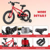 16-inch kids bike in red with training wheels, high carbon steel frame, ergonomic seat, and dual brake system for.