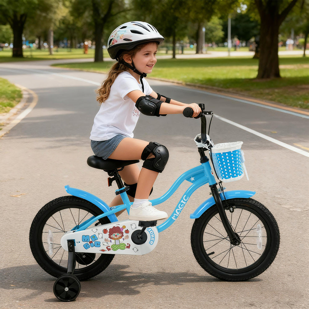 16 Inch Kids Bike with Training Wheels and Basket Navy Color - Gallery View 1 of 9
