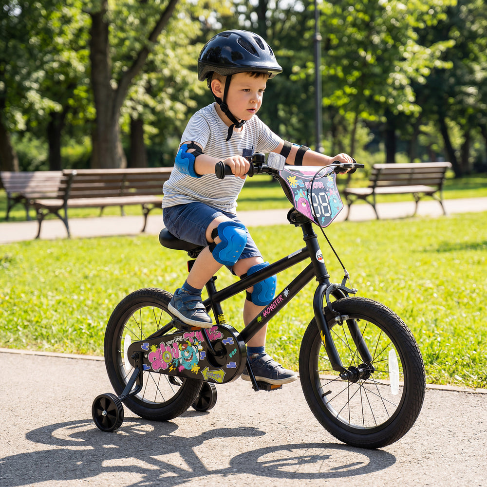 16 Inch Kids Bike with Training Wheels for Ages 4-7 Years Old Black- Street Art Time - Gallery View 1 of 10