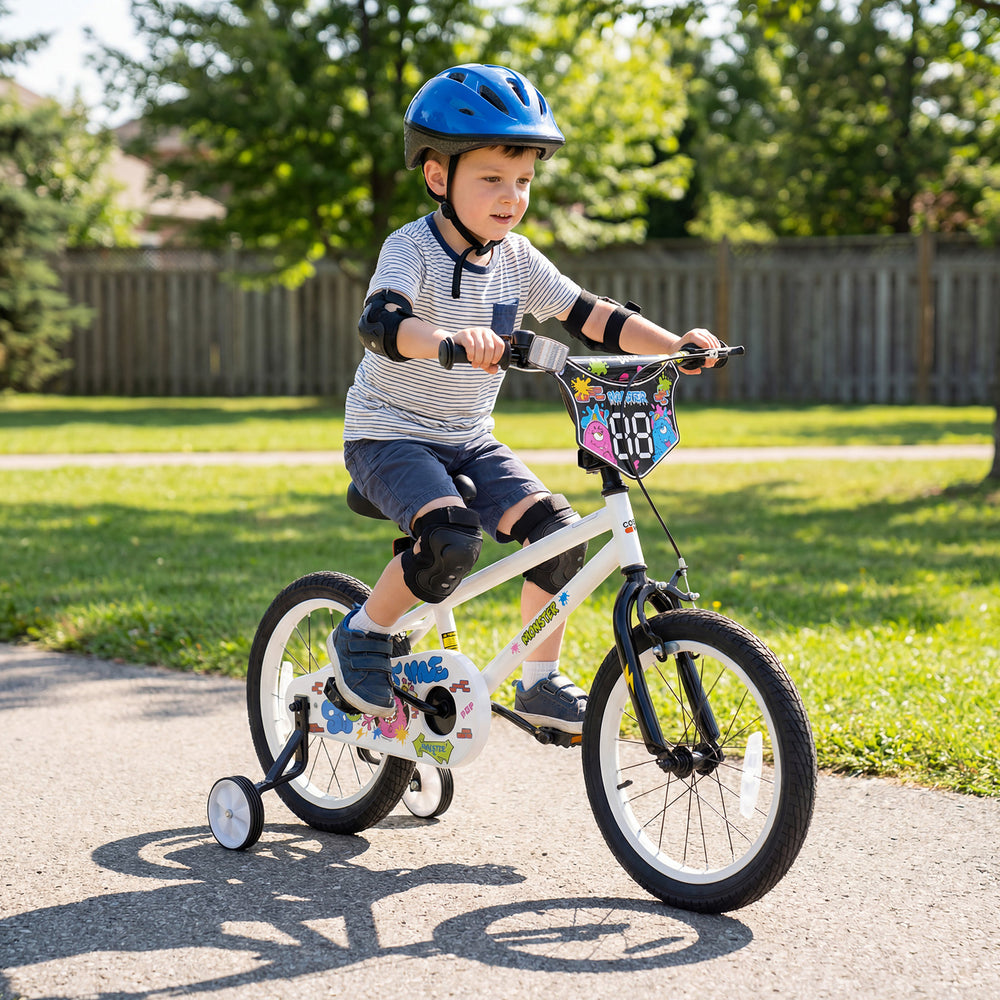 16 Inch Kids Bike with Training Wheels for Ages 4-7 Years Old White- Street Art Time - Gallery View 1 of 10