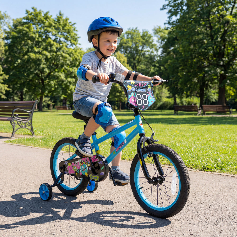 16 Inch Kids Bike with Training Wheels for Ages 4-7 Years Old Blue- Street Art Time - Gallery View 1 of 10