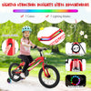 16-inch kids bike with LED lights, carbon steel frame, adjustable seat, and training wheels for ages 4-7.