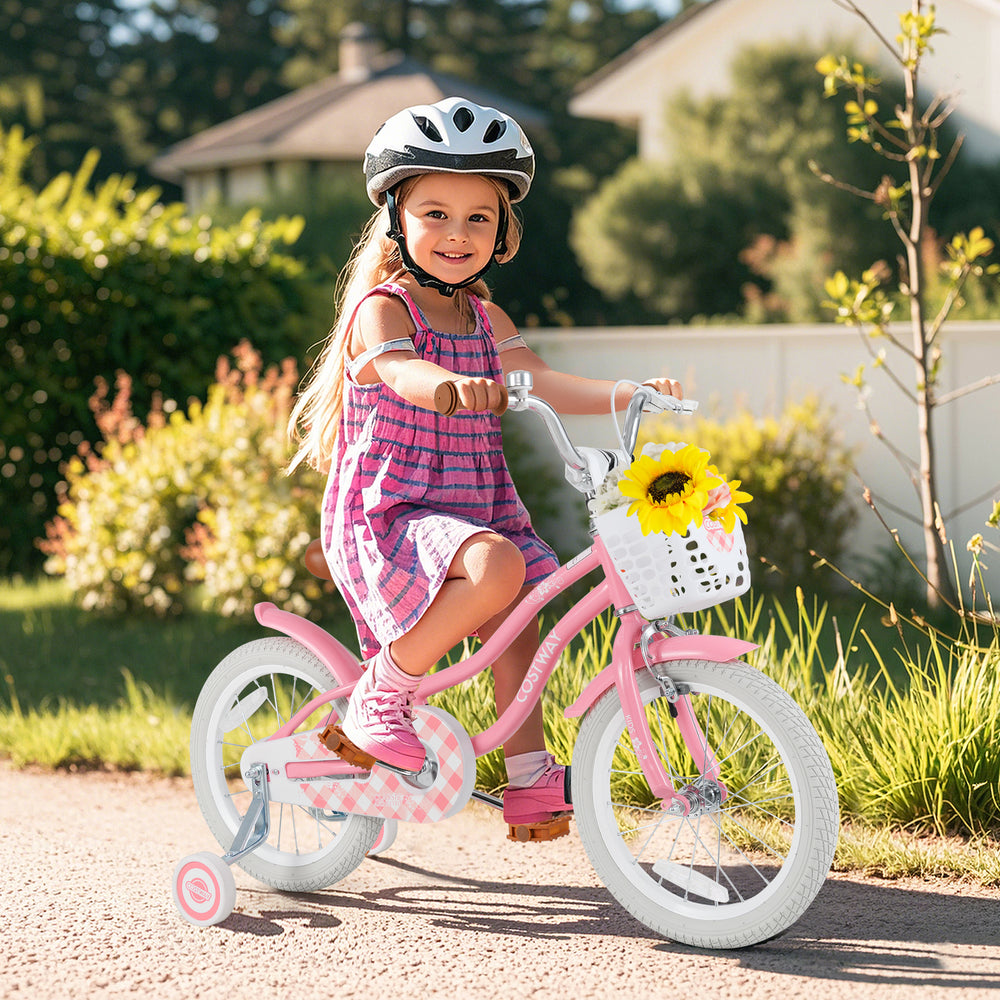 16 Inch Kids Bike with Training Wheels and Basket for Boys Girls 4-7 Years Old-16 inches - Gallery View 1 of 9