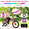 16-inch LED lighted kids bike in pink with training wheels, featuring 7 lighting modes and a bright headlight for ages.