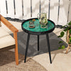 Mid-century modern coffee end table showcasing a green sea shell tabletop with a deep edge, ideal for decorative items.