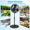 16-inch oscillating outdoor misting fan in black, adjustable height, ideal for backyard and patio cooling.